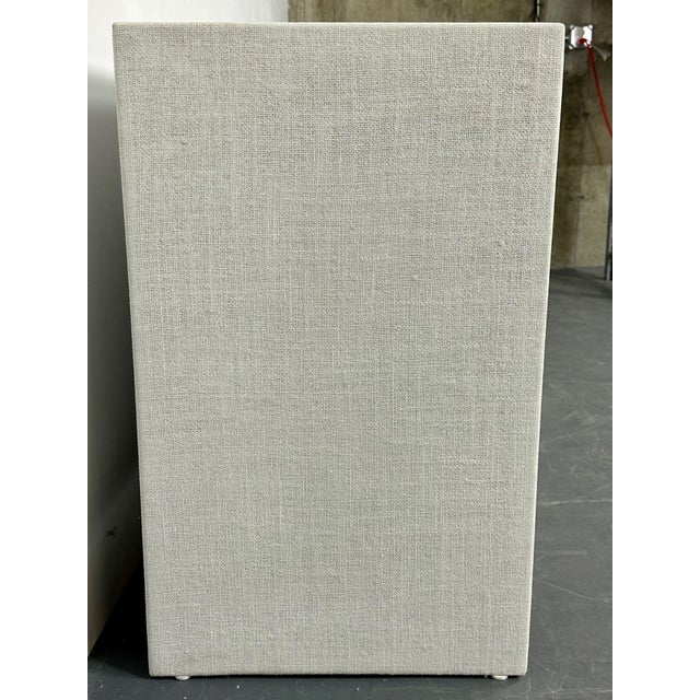 Pair Custom Linen Wrapped Open Commodes, Chests, Nightstands, White, American For Sale - Image 14 of 18