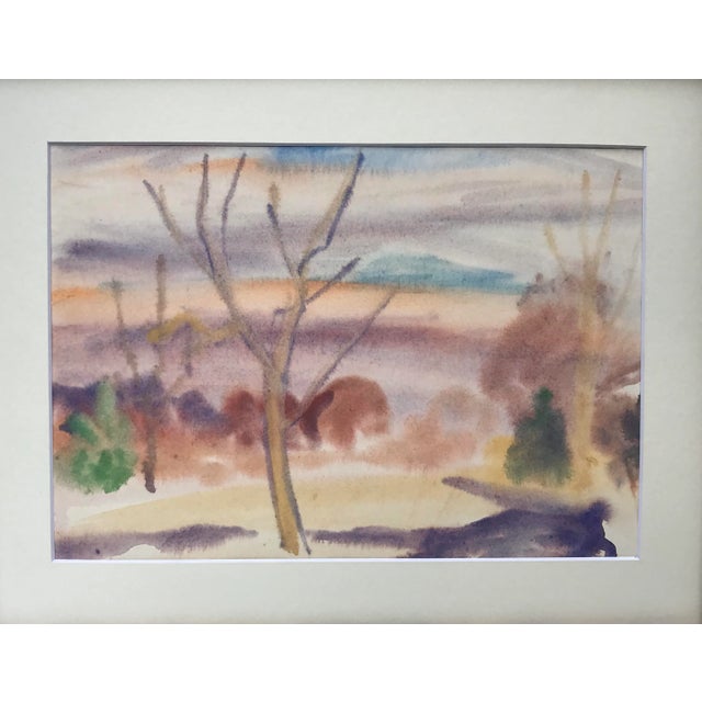 Original vintage mid century modern watercolor wash painting. By M. Slender a 20th century artist. Presented Matted and...