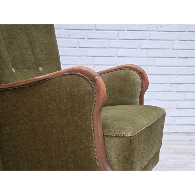 Danish Beech Highback Armchair with Velour Upholstery, 1960s For Sale - Image 18 of 18