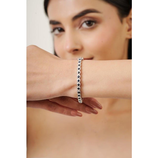 Sterling Silver Pavé Set Sapphire Bangle Bracelet For Sale - Image 4 of 10