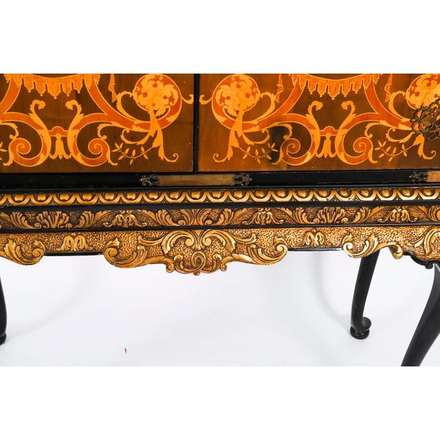 Antique Black Lacquered Marquetry Cocktail Cabinet on Stand, 1930s For Sale - Image 9 of 15