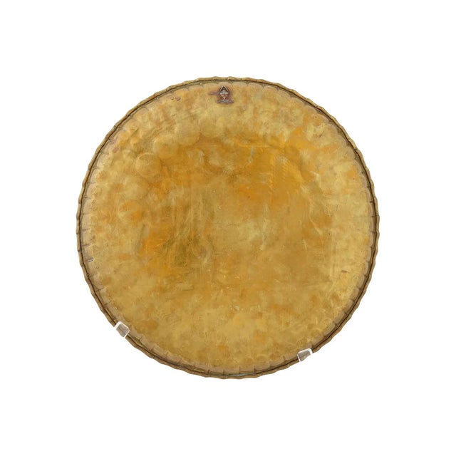 Antique Judaica Brass Tray Inlaid With Silver and Copper For Sale - Image 4 of 6