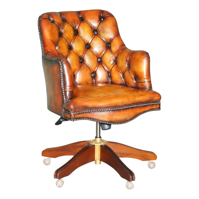 Vintage Tufted Leather Chesterfield Captain's Desk Chair For Sale