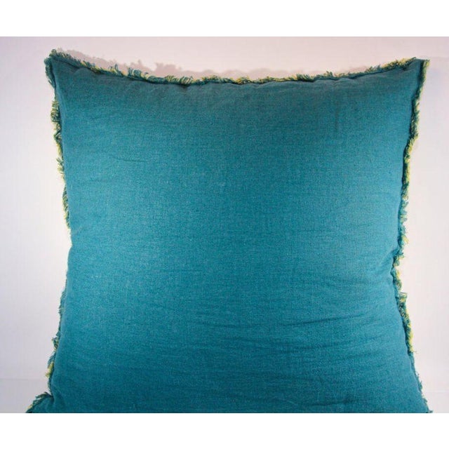 Blue and Yellow Belgium Linen Throw Pillow For Sale - Image 4 of 13