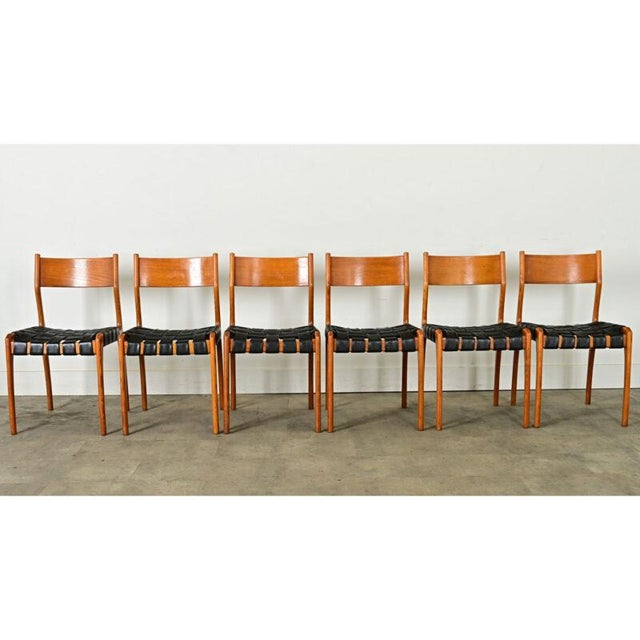 Italian Midcentury Leather and Beech Dining Chairs - Set of Six For Sale - Image 10 of 12