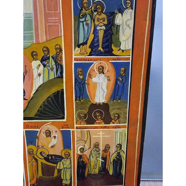 Blue 19th Century Orthodox Icon The Resurrection-Descent Into the Hell, 1860 For Sale - Image 8 of 15
