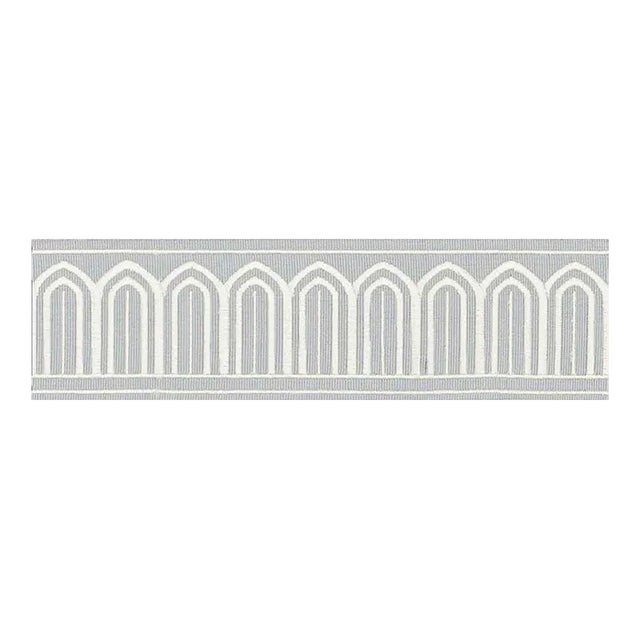 Sample - Schumacher X Miles Redd Arches Embroidered Tape Medium in Sky For Sale