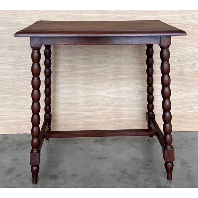 19th Spanish Walnut Side Table with Turned Legs and Iron Stretcher For Sale - Image 9 of 18