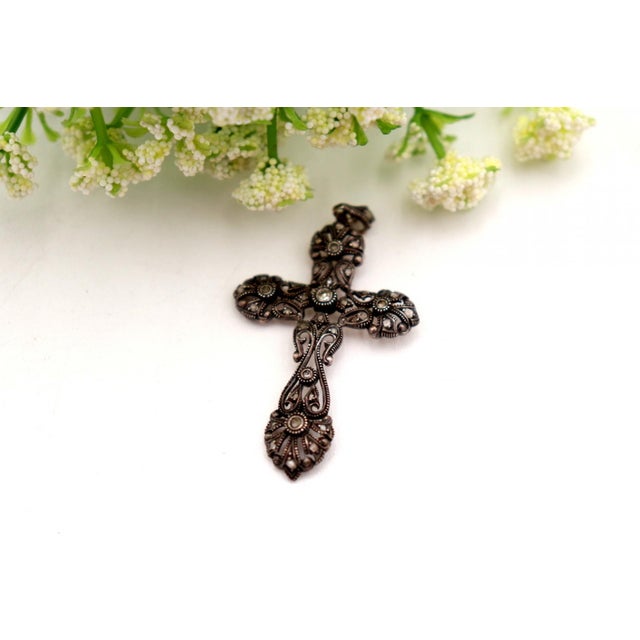 Silver and Gold Cross with Diamond Chips For Sale - Image 6 of 6
