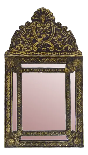 Victorian Style Mirror with Copper Beads Embossed on Wood, 1950s