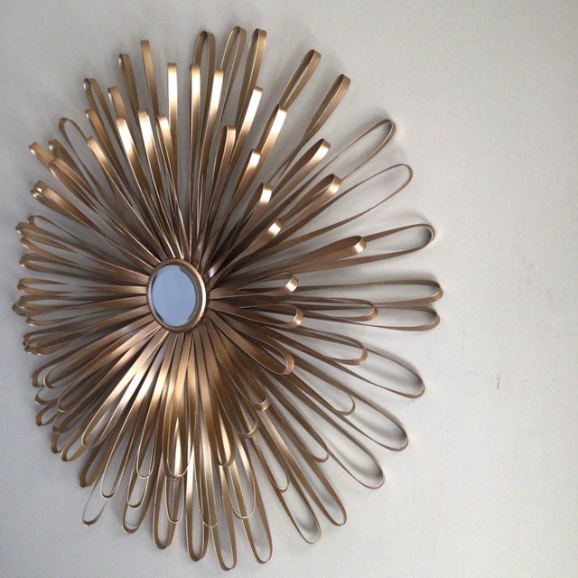Vintage Gold Tone Metal Flower Mirror For Sale - Image 4 of 10
