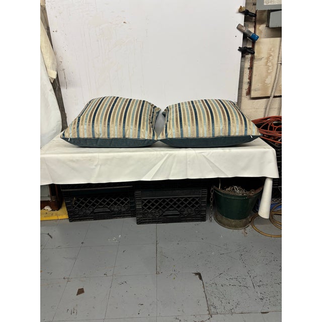 Contemporary Custom Pillows With Stripe Fabric For Sale - Image 3 of 5