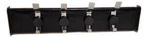 Vintage Wall Coat Rack with Strip in Black Faux Leather, Chrome-Plated Coat Hooks and Black Plastic Buttons, 1970s
