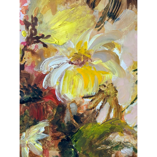 Yellow Mid-Century Modern Floral Abstract Acrylic on Board For Sale - Image 8 of 18