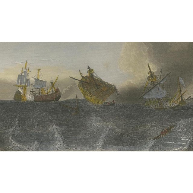 19th Century Baron Théodore Gudin, Coëtlogon Captures Four Dutch Warships Off Lisbon, 1839, Engraving For Sale - Image 5 of 9