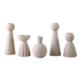 Sculptural Quintet of Ceramic Candle Holders by Lostine in Matte White For Sale