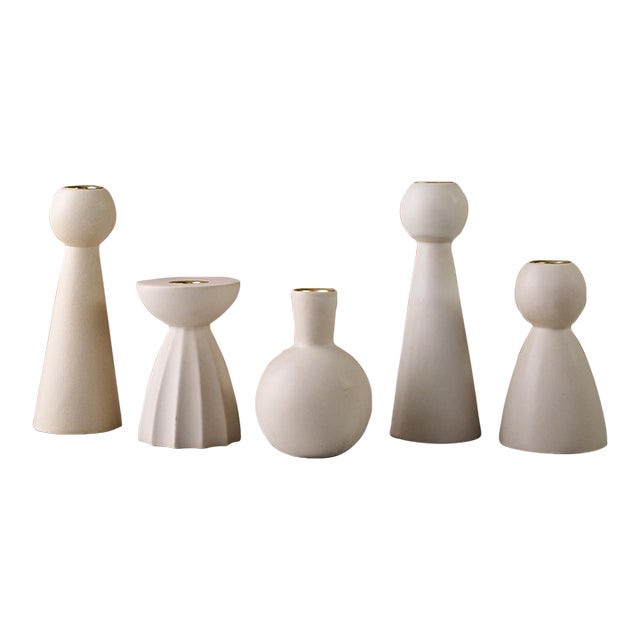 Sculptural Quintet of Ceramic Candle Holders by Lostine in Matte White For Sale
