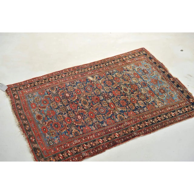 1930s Navy & Sky Blue Two-Toned Rug, 3.5 x 4.11 For Sale - Image 4 of 11