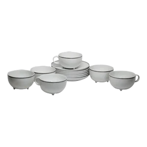 1980s Rosenthal Continental Century Jahre White Textured Platinum Trim Ball Foot Coffee Cups Saucers Set- 12 Pieces