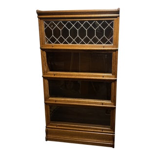 1900s Oak Four Stack Leaded Bookcase. For Sale