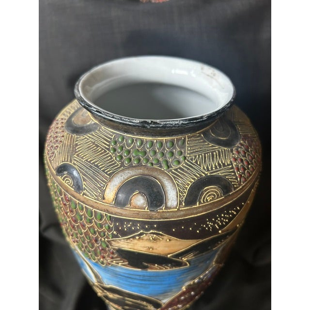 Antique Japanese Satsuma Style Hand Painted Moriage Porcelain Vase For Sale - Image 15 of 16