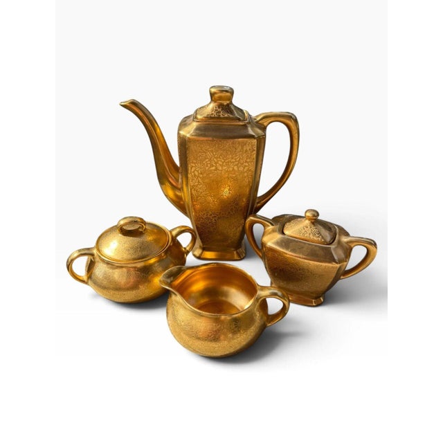Hollywood Regency Late 20th Century Wheeling Decorating Co. 22k Gold Doves, Roses & Daisies 4-Piece Tea & Coffee Service - Set of 4 For Sale - Image 3 of 7