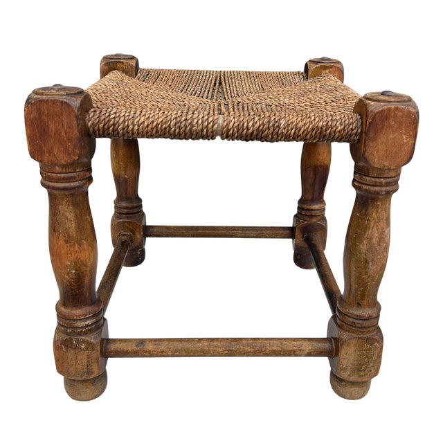 1940s 1940s English Country Oak and Rush Footstool For Sale - Image 5 of 7