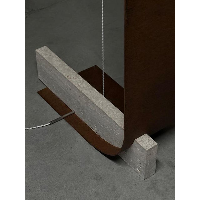 Equo X Floor Lamp in Bent Iron with Stainless Steel and Travertine by D´ARK Atelier For Sale - Image 14 of 18