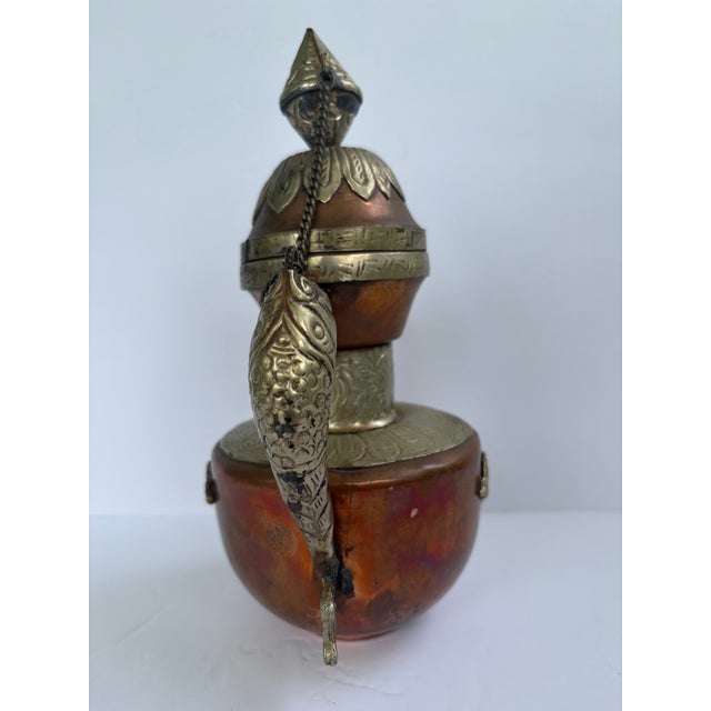 Vintage Tibetan Copper & Brass Dragon Ewer Teapot With Chained Lid For Sale - Image 4 of 11