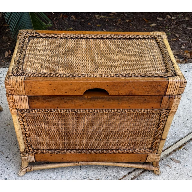 Pair Shabby Chic Rattan Trunks, Large and Small For Sale - Image 9 of 16