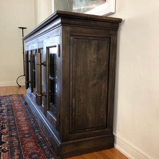 Restoration Hardware English Brass Bar Pull Glass 4Door Sideboard