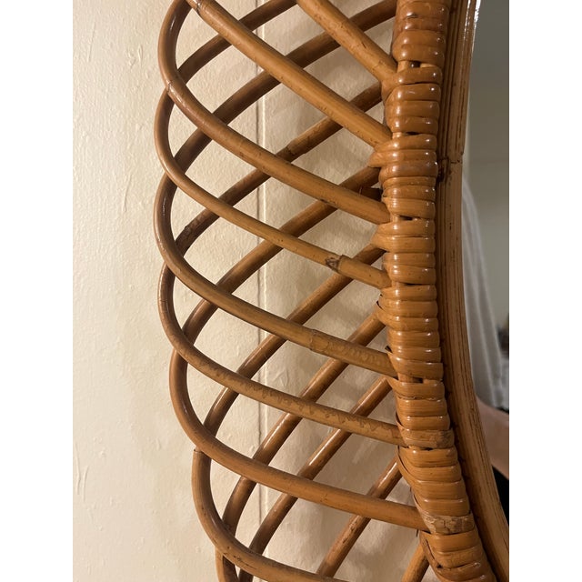 Mid-Century Modern Midcentury Rattan and Bamboo Oval Wall Mirror by Franco Albini, Italy 1960s Tag on the Back Says 7/46 Very Good Condition For Sale - Image 3 of 5