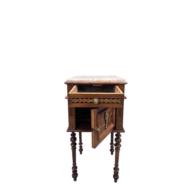 Brown Antique French Carved Ornate Marble Top Smoking Storage Table For Sale - Image 8 of 8