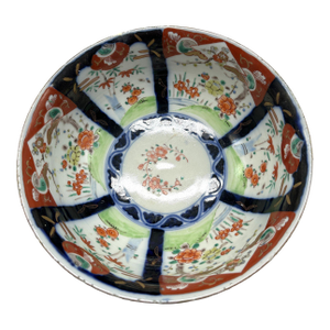 Antique 19th Century Japanese Imari Scalloped Bowl Meiji Kinrande Porcelain - 8.5”