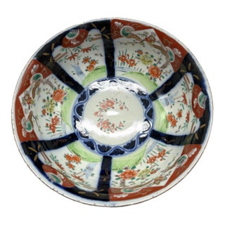 Large 19th C. Japanese Imari Scalloped Bowl - Meiji Kinrande Porcelain For Sale
