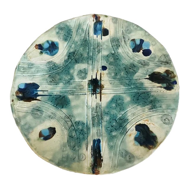 Vintage Mid Century Modern Studio Pottery Catchall in Sea Green Tones on Three Legs For Sale