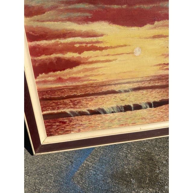 Vintage Seascape Sunset Painting on Canvas, Framed For Sale - Image 4 of 7