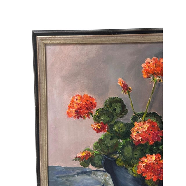Red Late 20th Century "Big Reds" by Toni Conway - Red Geranium Still Life Oil Painting For Sale - Image 8 of 11