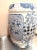 Large blue/white/pink Chinese ceramic garden stool or plant stand. One faint discoloration spot/area on side near top as...