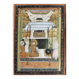 Antique India Mughal Emperor Shah Jahan Miniature Painting in Lucite Display
