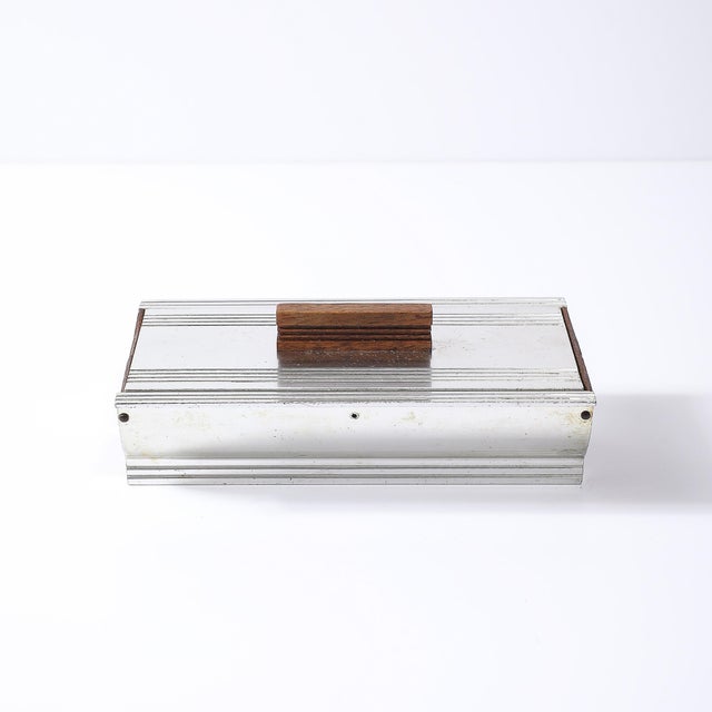 1930s Art Deco Machine Age Cigarette Box in Aluminum & Walnut Signed Kensington For Sale - Image 5 of 14