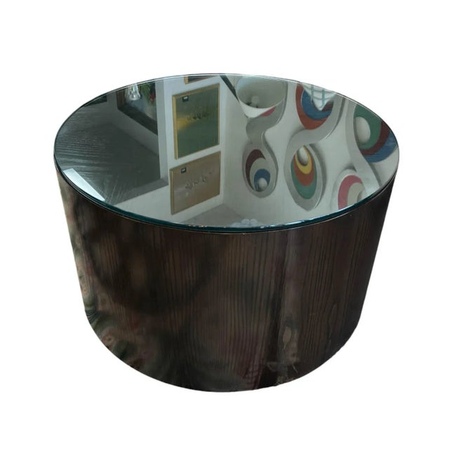 1980s Contemporary Cylindrical Coffee Table With Glass Top For Sale - Image 5 of 9
