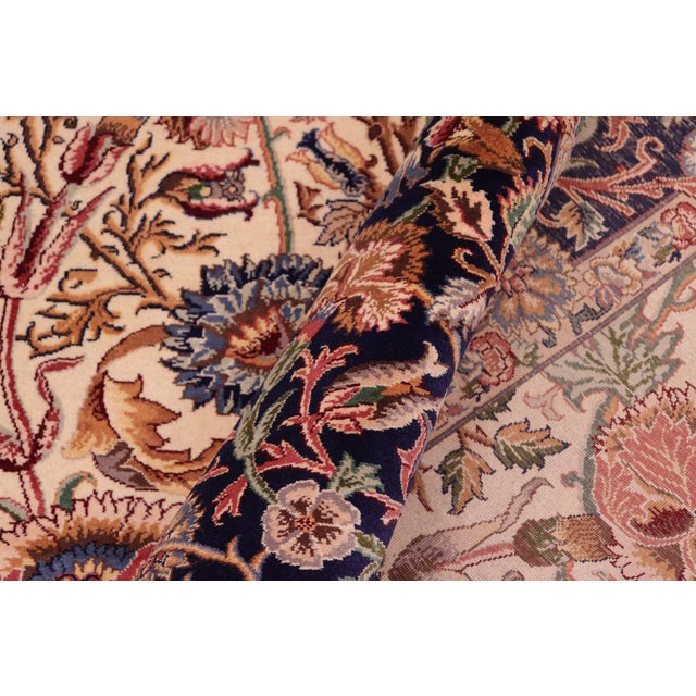 Textile Shabby Chic Floral 1990's Pak-Persian Ivory/Blue Wool Rug - 9'0'' X 11'11'' For Sale - Image 7 of 9