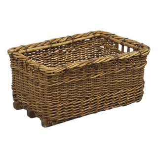 Antique Industrial Factory Wicker Basket For Sale