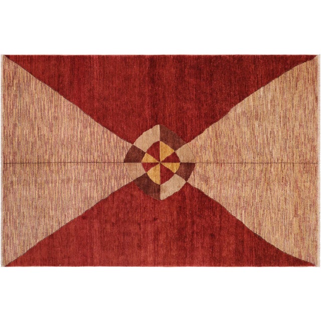Modern Gabbeh Red/Beige Wool Rug - 6'8'' X 9'10'' For Sale - Image 9 of 10