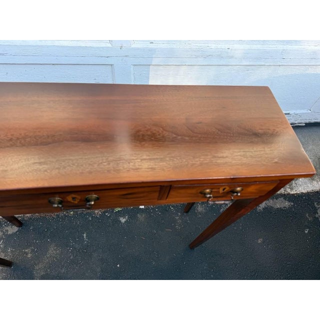Wood Late 20th Century Custom Made Mahogany Hepplewhite Style 3 Drawer Console Table For Sale - Image 7 of 18