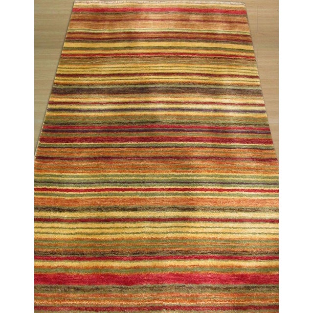 Textile 4x6 Multicolor Flat Weave Wool Earthen Banding Striped Modern Carpet Rug For Sale - Image 7 of 11