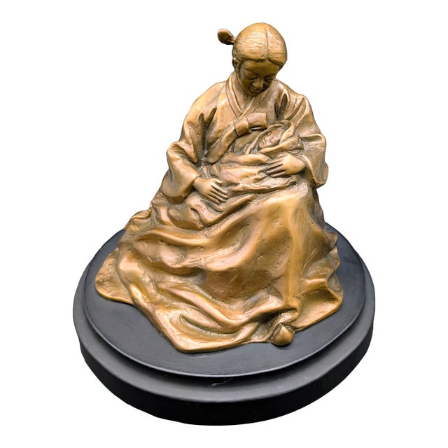 Vintage Korean Bronze Sculpture: "Sleeping Child" Signed by Artist For Sale