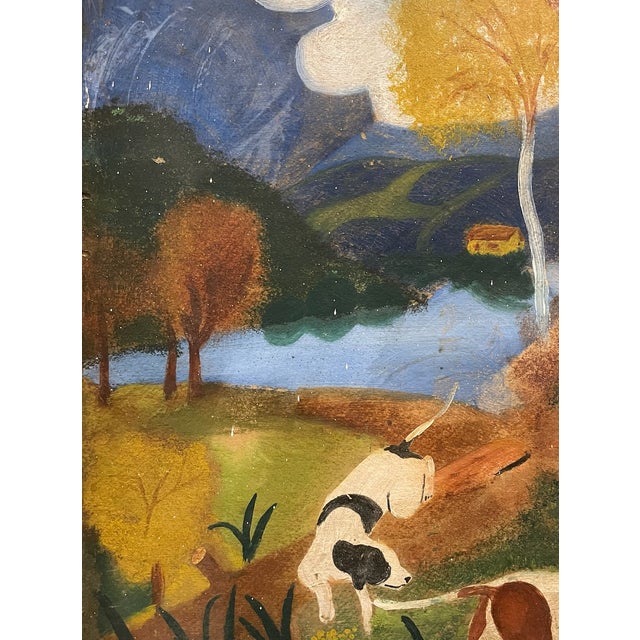 1970s 1970s Impressionist Landscape Painting Two Dogs Oil on Board For Sale - Image 5 of 14
