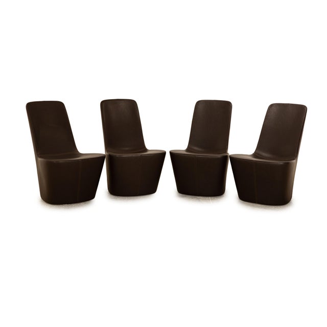 Monopod Leather Armchair Set in Dark Brown by Jasper Morrison for Vitra, Set of 4 For Sale - Image 11 of 11